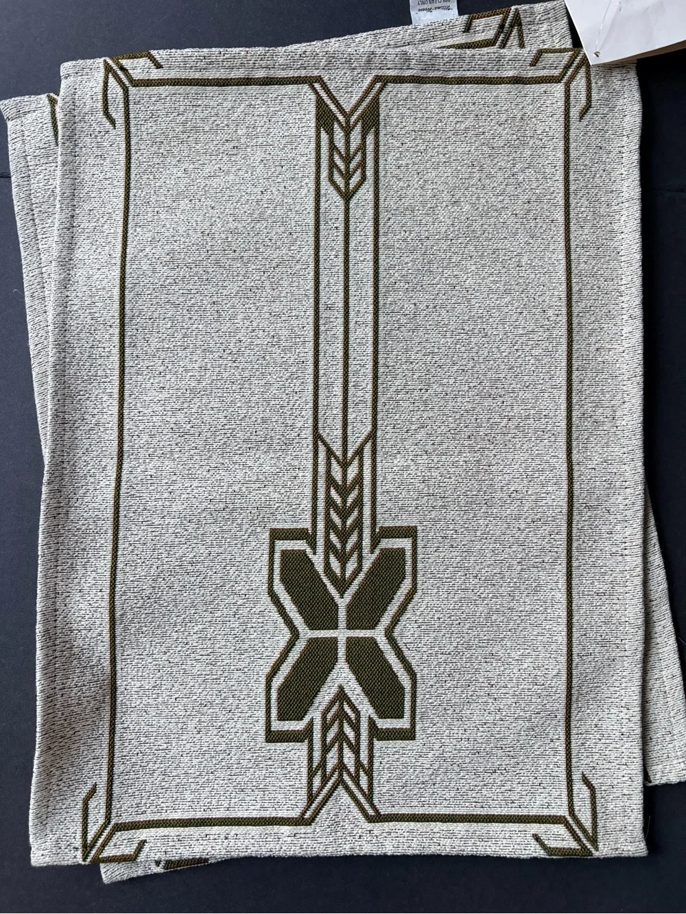 Set of Neutral Linen-Look Placemats with Olive Geometric Border